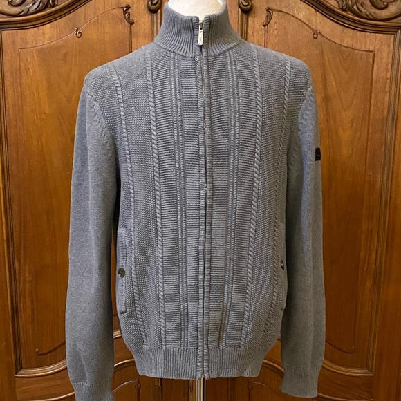 Ben Sherman Other - CLEARANCE Ben Sherman Sweater Cotton Cable Knit Gray Zip Up Cardigan Size XL